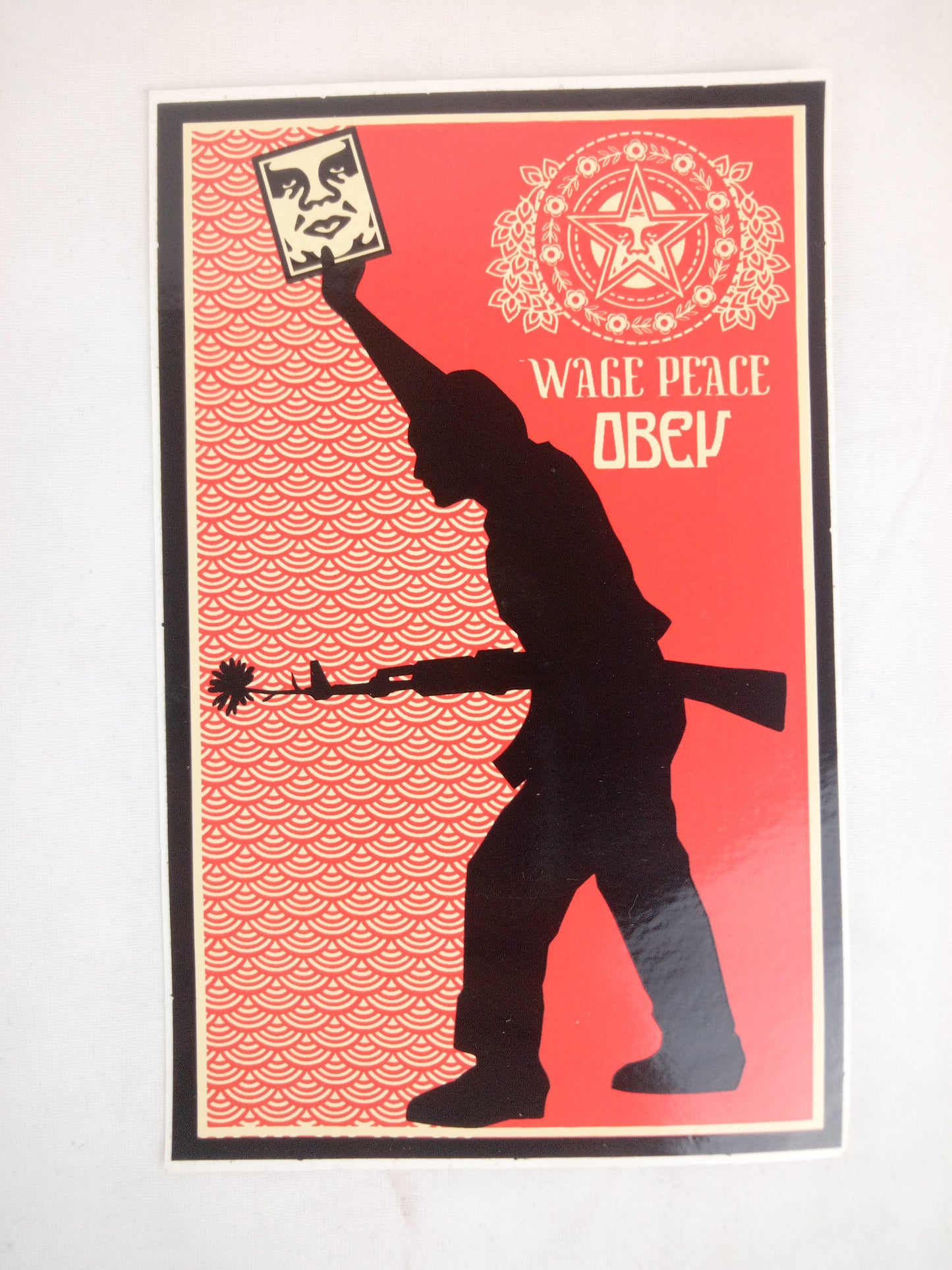 Obey Shepard Fairey Wage Peace Soldier Orange Tan Orange Red 6" x 3.75" Vintage NOS Vinyl Sticker