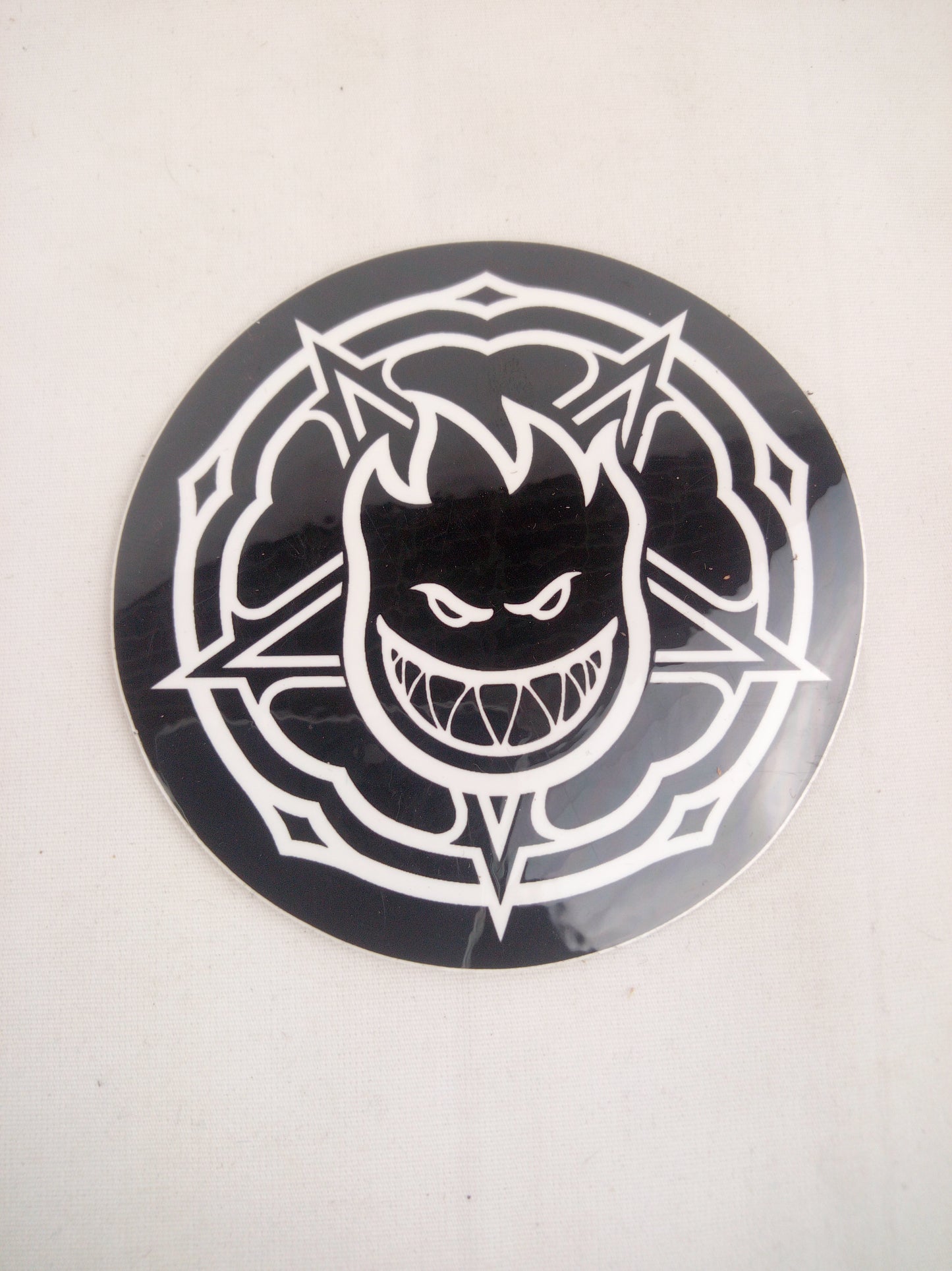 Spitfire Flame Head Pentagram Black White 3" x 3" Vintage NOS Sticker