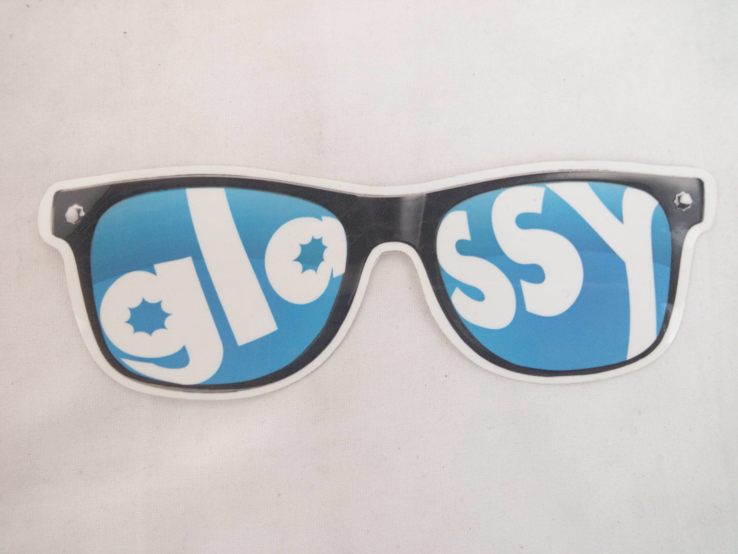 Glassy Sunglasses Glassy Logo Clear Black White Blue 6" x 2" Vintage NOS Sticker