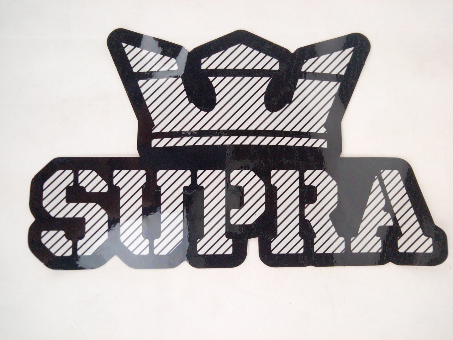 Supra Footwear Supra Crown Logo Black Silver Sparkles Stripes 9.75" x 5.75" Vintage NOS Sticker