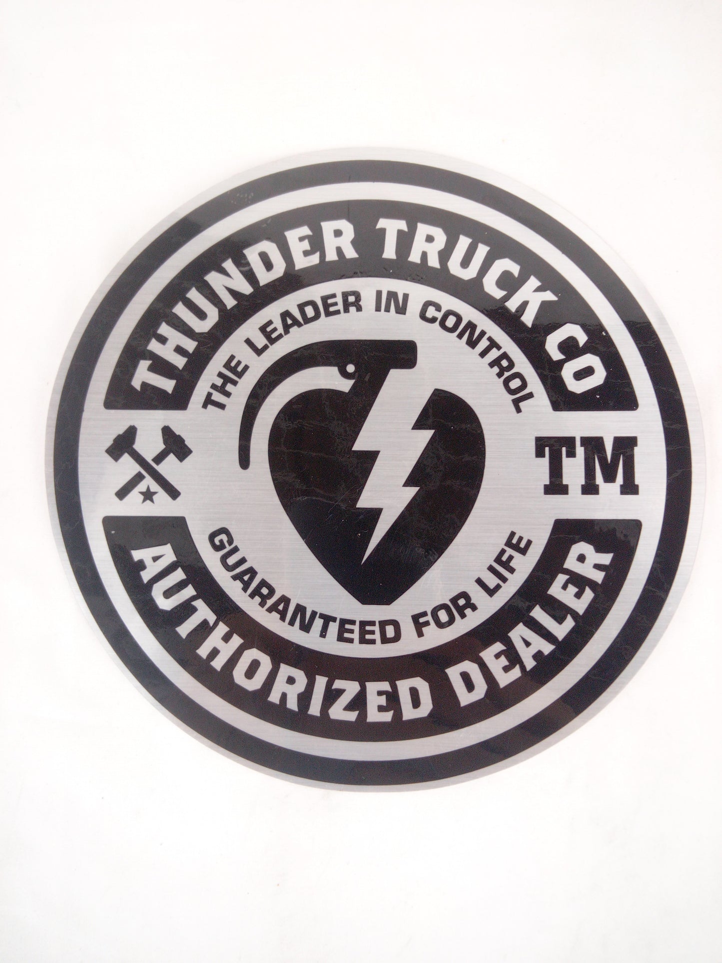 Thunder Truck Co Authorized Dealer Heart Logo Foil Silver Black 8.5" x 8.5" (Large) Sticker