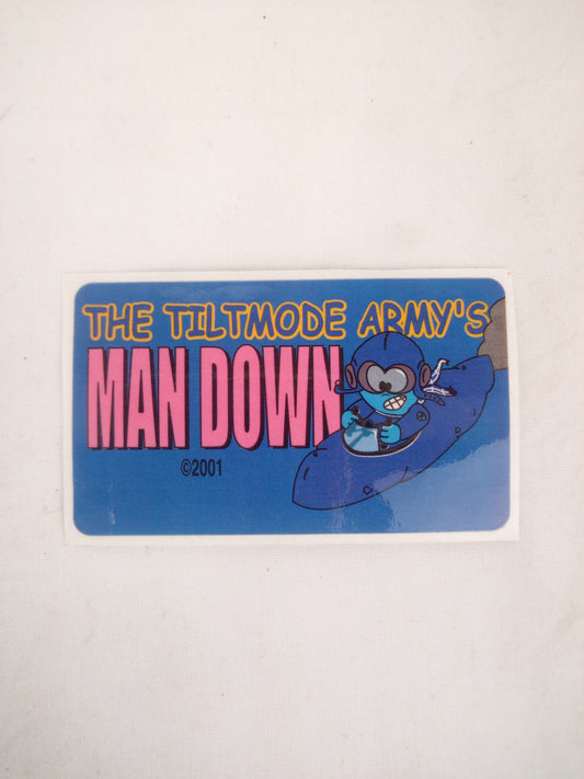 The Tiltmode Army's Man Down Blue Pink Yellow 3" x 1.75" Vintage NOS Sticker