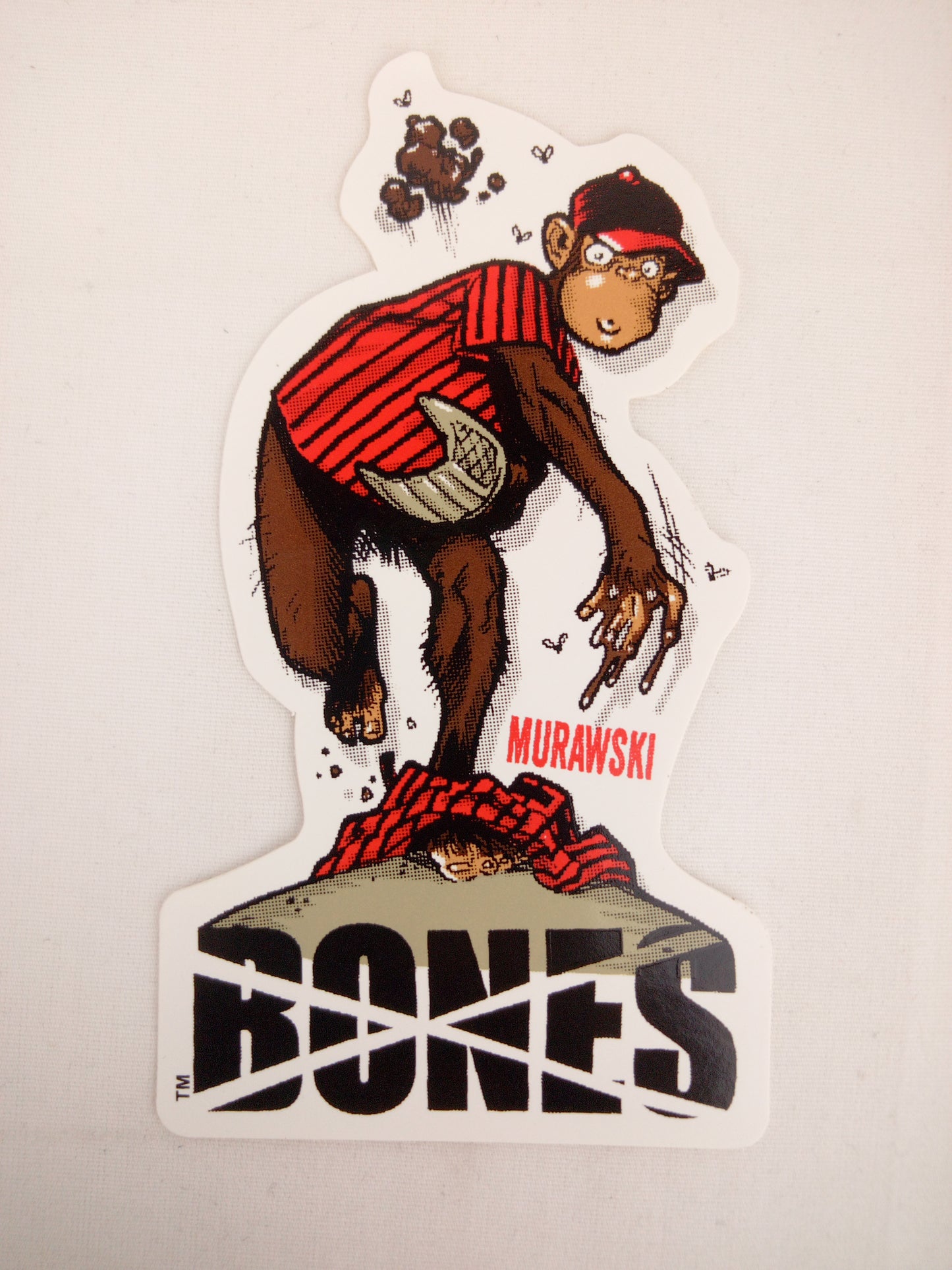 Bones Wheels Marty Murawski Baseball Pitcher White Black Brown Red 4.25" X 2.3" Vintage NOS Sticker