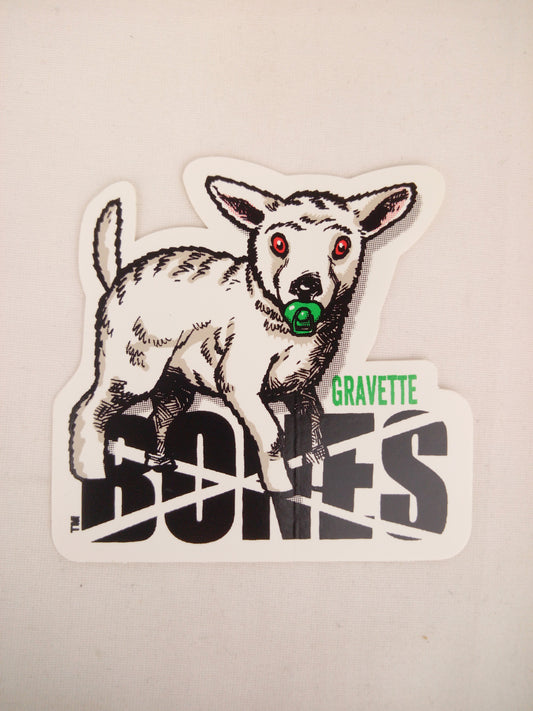 Bones Wheels David Gravette Baby Lamb Black White Green Red 3" x 2.825" Vintage NOS Sticker