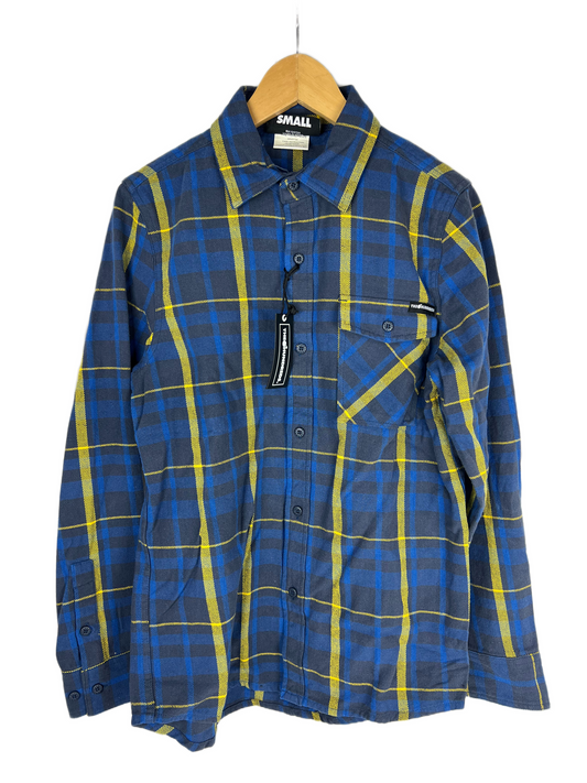 The Hundreds Blue Yellow Plaid Size S L/s Vintage button Up Flannel Pocket Shirt