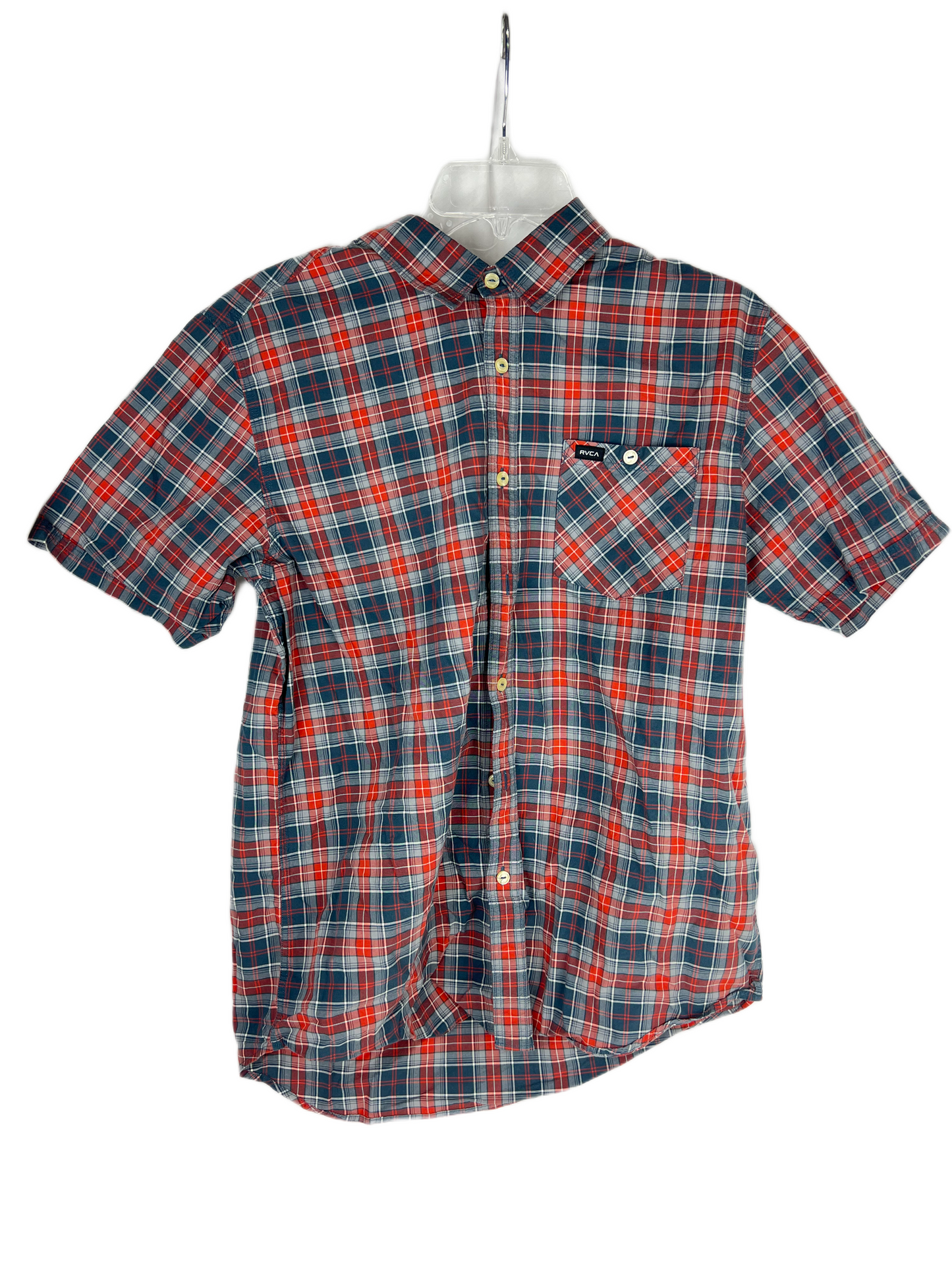 RVCA Blue Red Navy Plaid Size M S/s Vintage Button Up Pocket Woven Shirt 1999