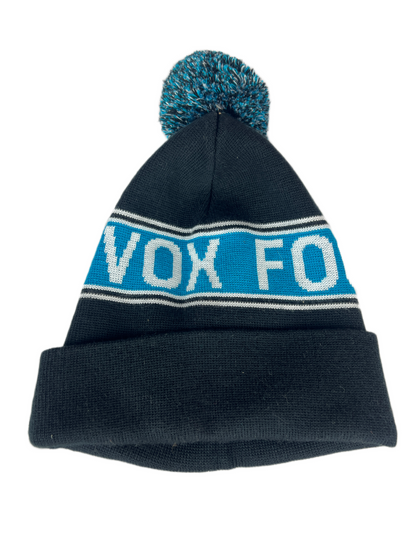 VOX VOX FOOTWEAR Black Blue White Striped One Size Fits All Vintage Thick Pom Beanie