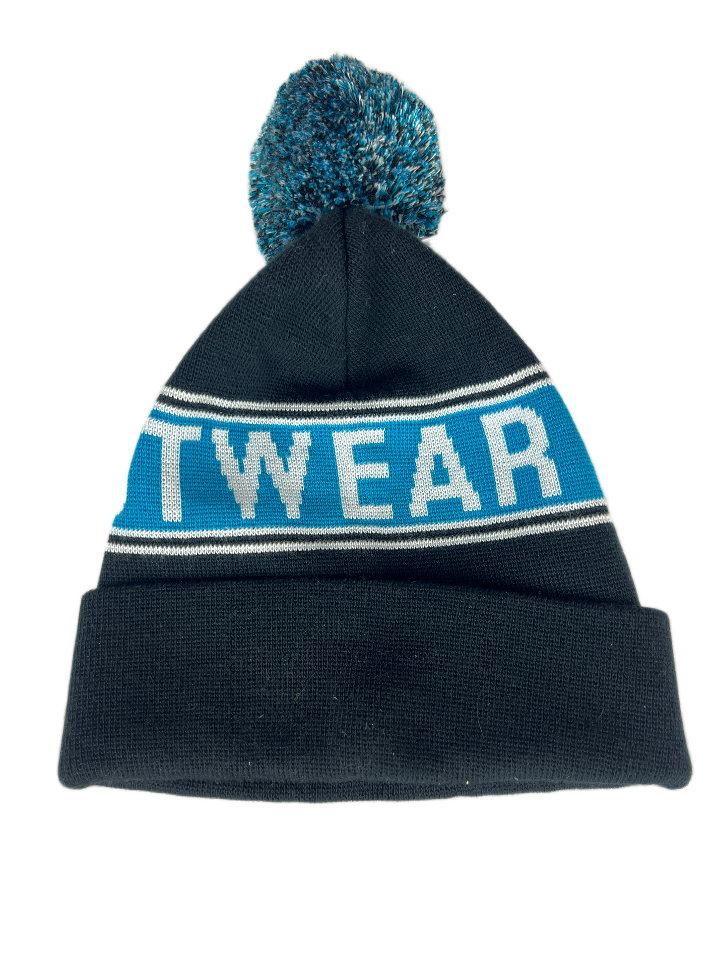 VOX VOX FOOTWEAR Black Blue White Striped One Size Fits All Vintage Thick Pom Beanie