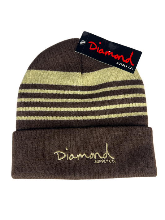 Diamond Supply Co. Brown Gold Striped One Size Fits All Vintage Beanie