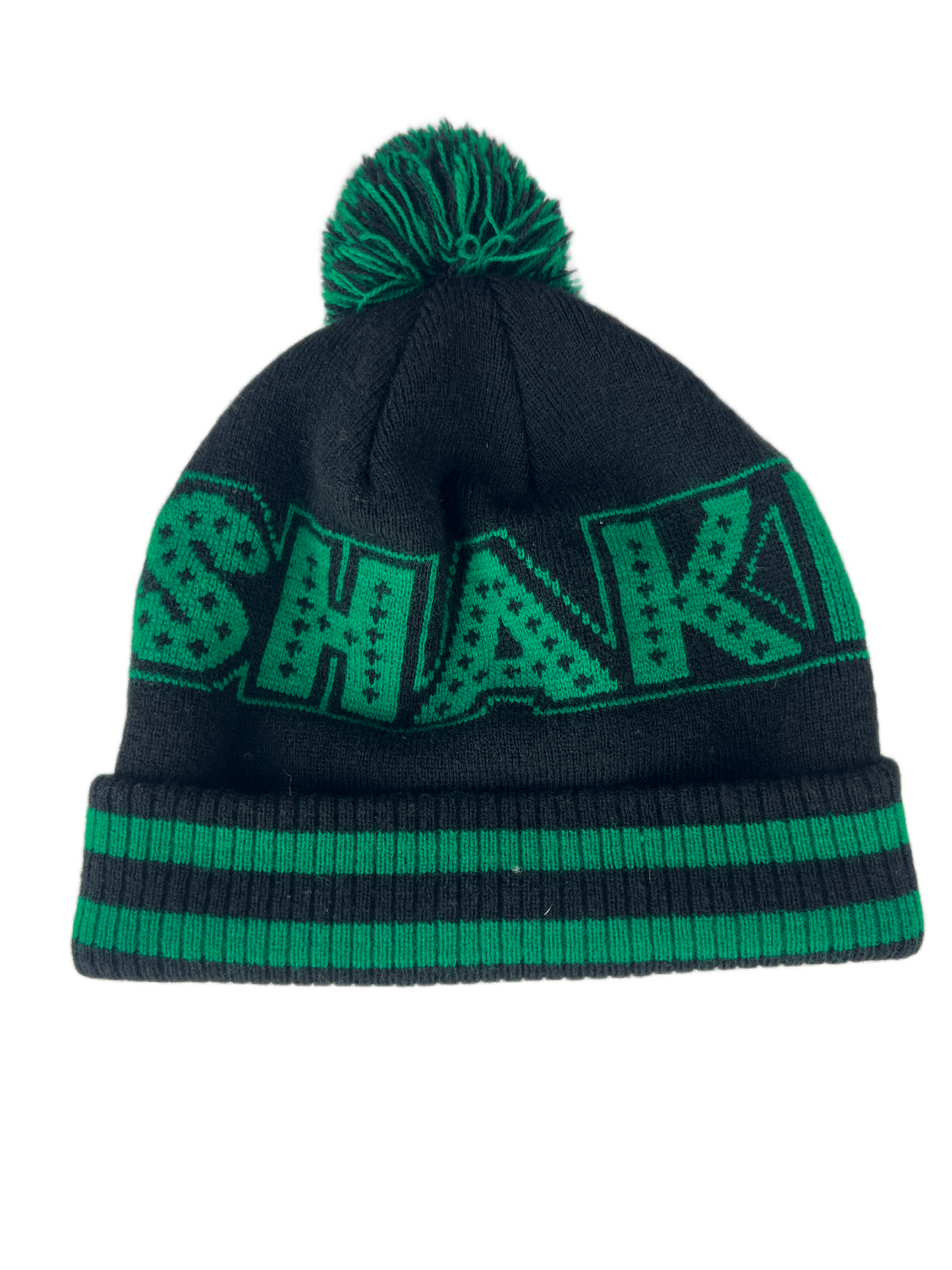 Shake Junt SHAKE JUNT Logo Black Green Striped One Size Fits All Vintage Knit Pom Beanie