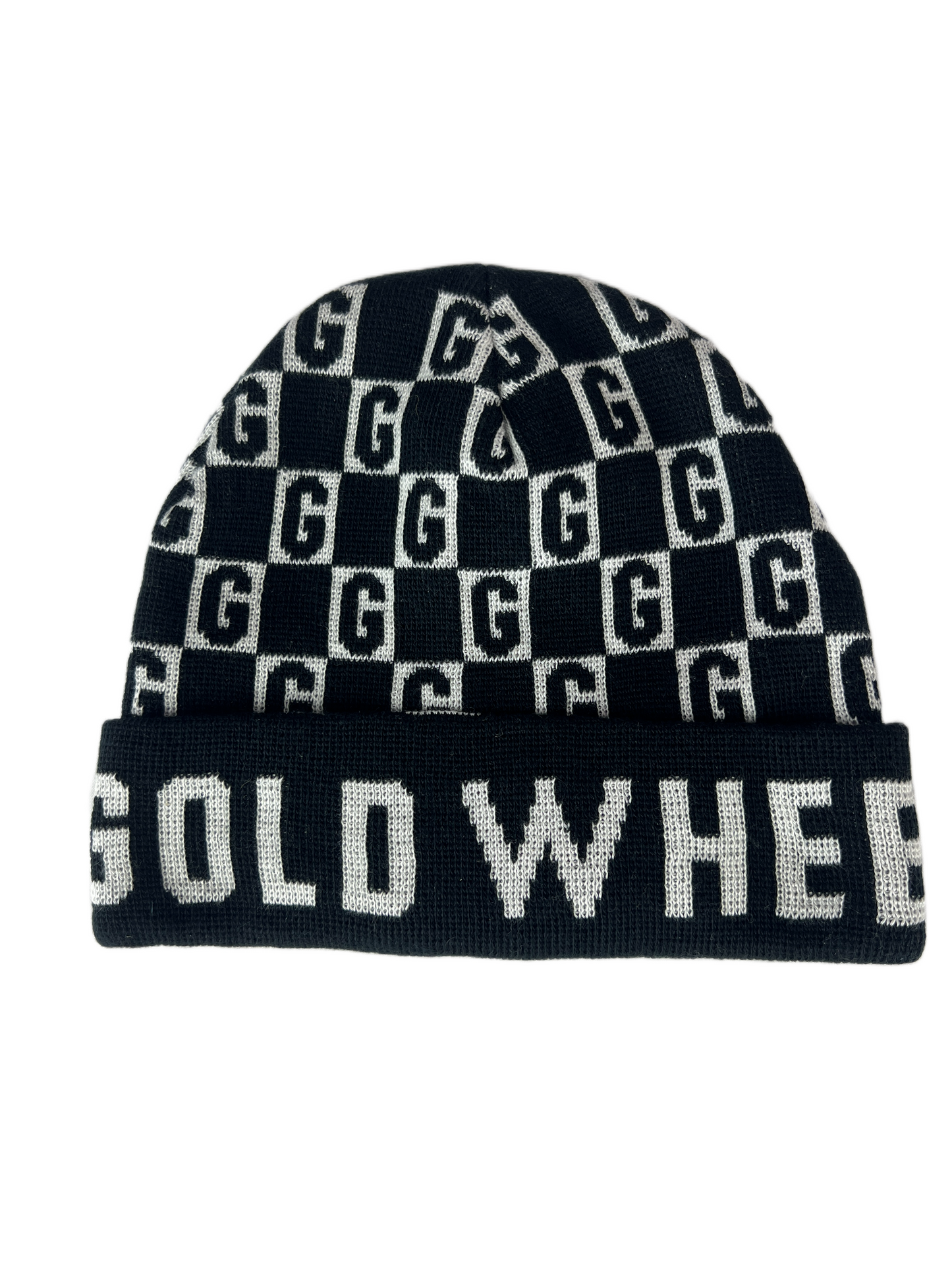 Gold Wheels G All Over Print Black White One Size Fits All Vintage Beanie