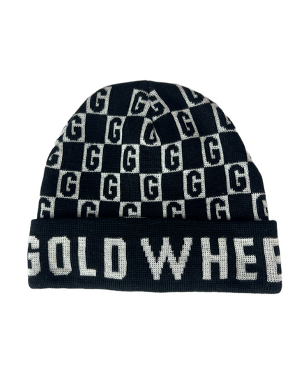 Gold Wheels G All Over Print Black White One Size Fits All Vintage Beanie