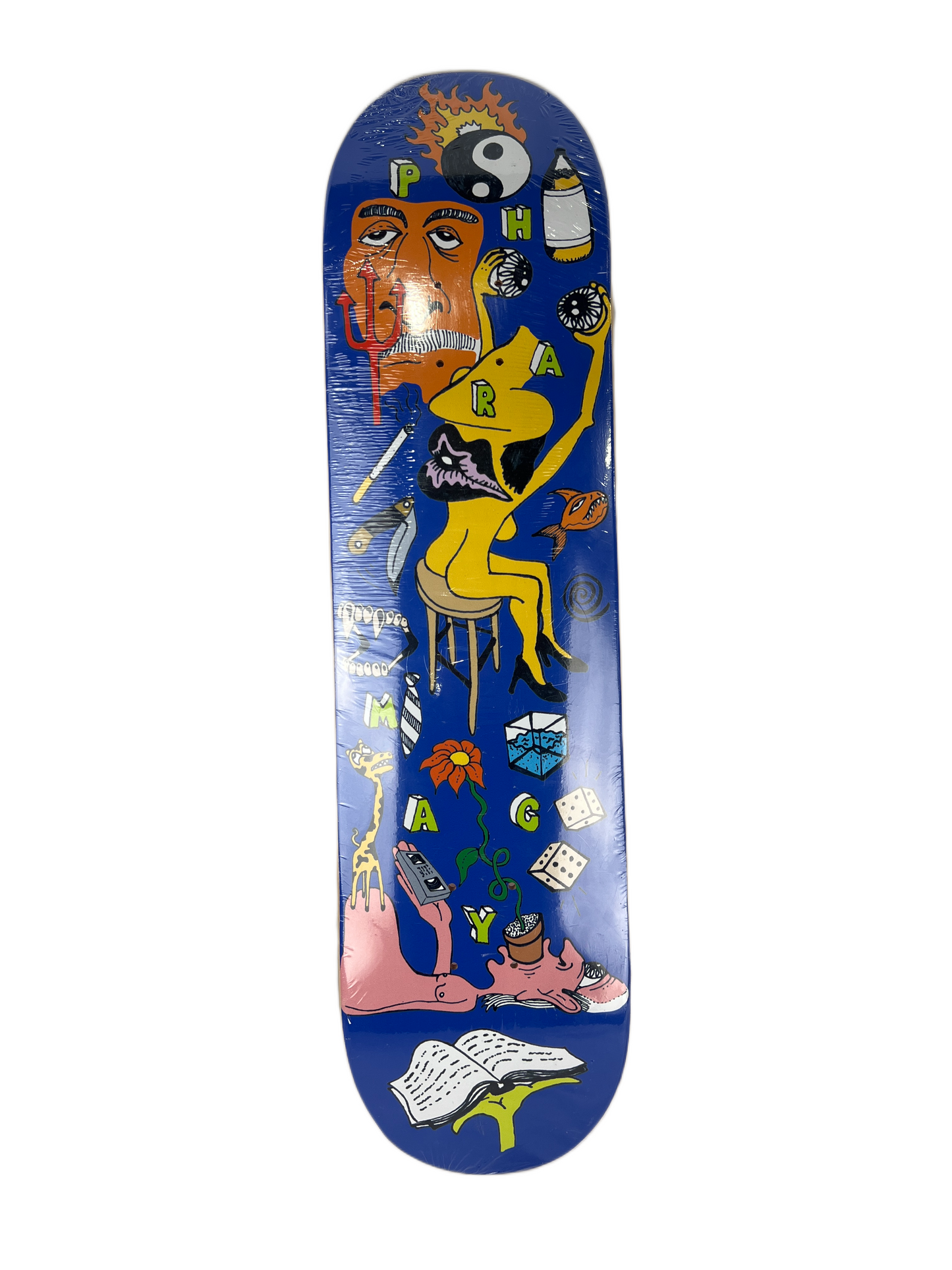 Pharmacy Yin Yang Woman & Characters Blue Multi Size 8.0" Vintage NOS Deck