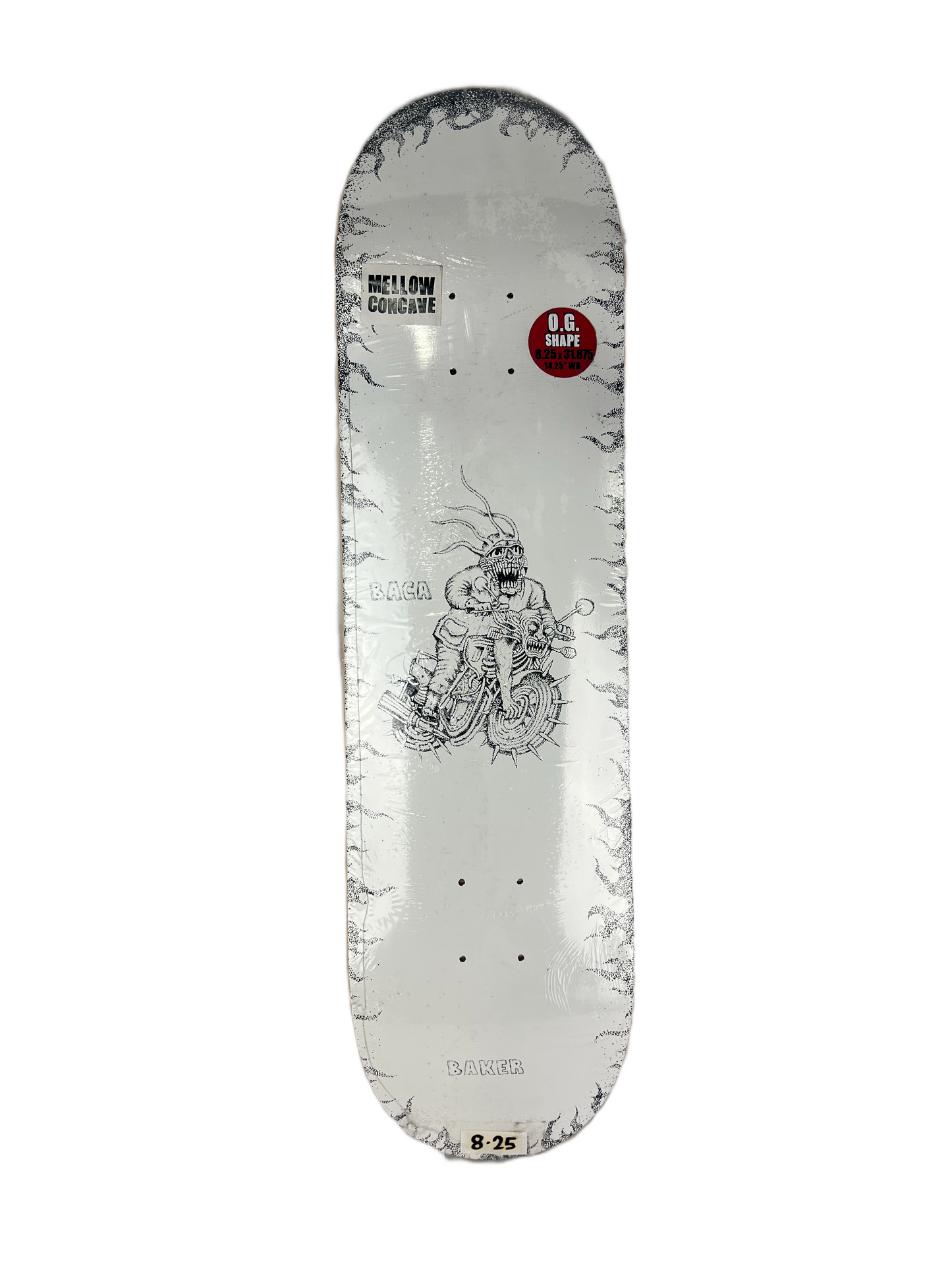 Baker Sammy Baca Skull Bike White Black Size 8.25" Vintage NOS Deck