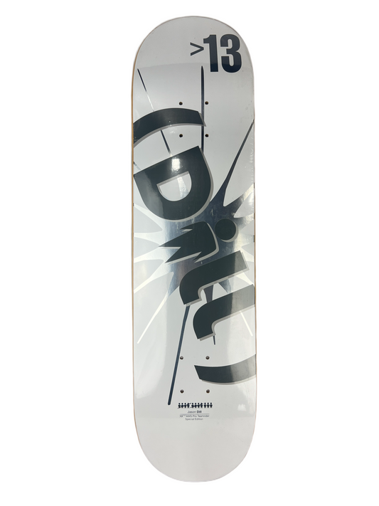 Alien Workshop Jason Dill 13 Year AWS Pro Team Rider Special Edition Silver Foil White Size 8.0" Vintage NOS Deck