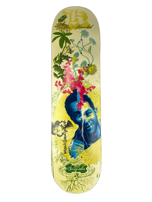 Krooked Mark Gonzales Portrait Floral Black Green Pink Multi Size 7.75" Vintage NOS Deck 2002