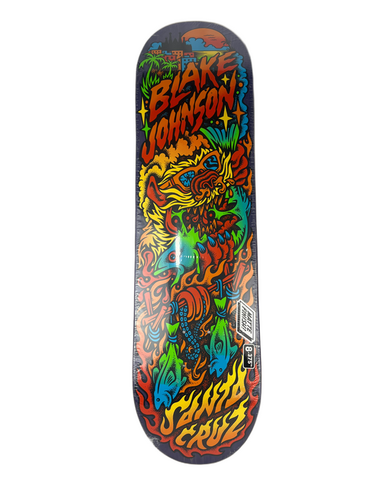 Santa Cruz Blake Johnson Beach Wolf 2 Purple Woodgrain Orange Multi Matte Finish Size 8.375" Vintage NOS Deck