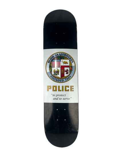 Blind POLICE Protect And Serve Black White Gold Size 7.5" Vintage NOS Deck