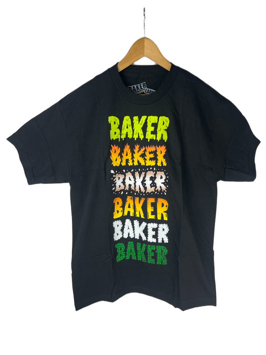Baker Classic Font Logos Black Multi Size L S/s Vintage Shirt