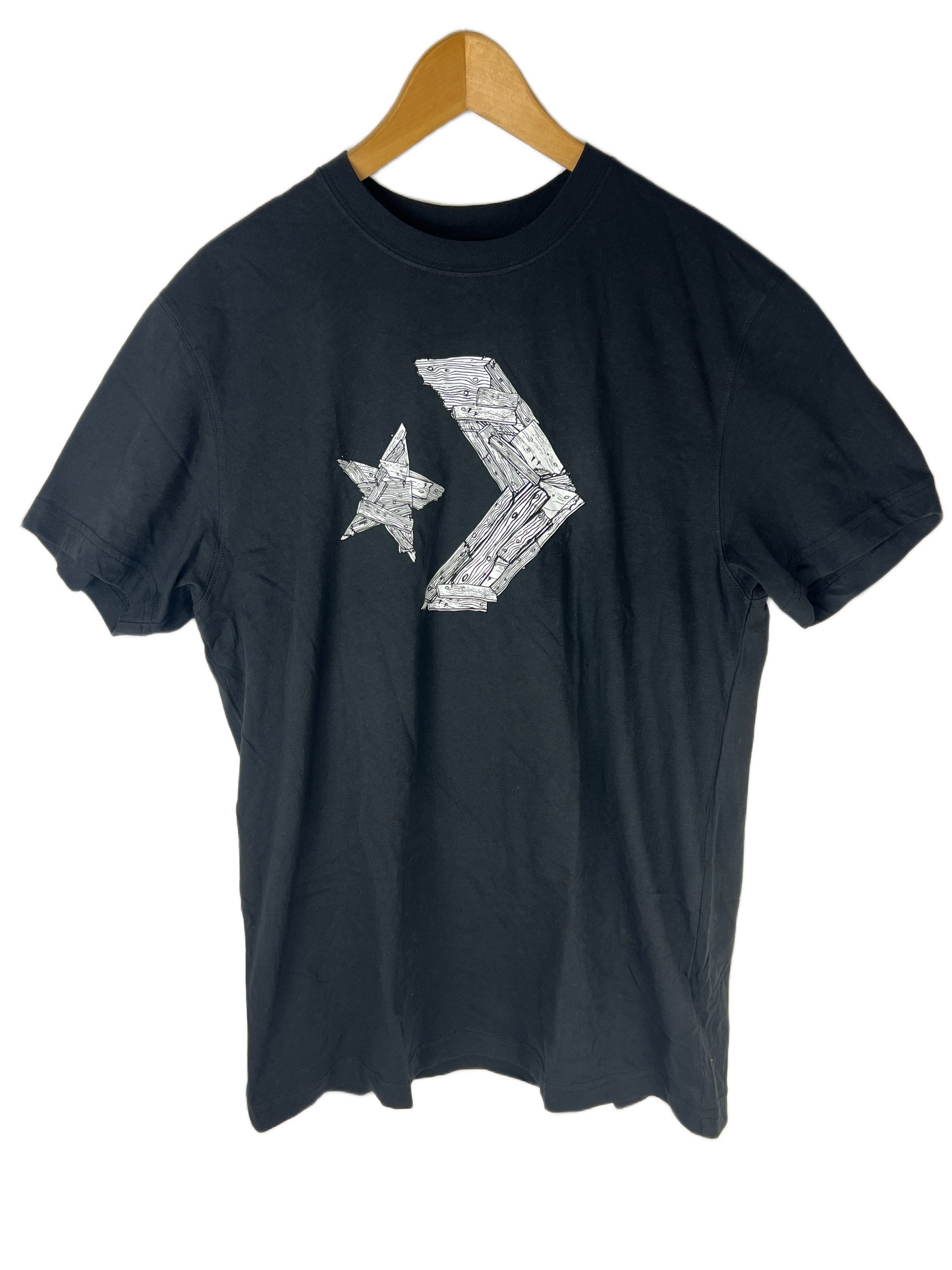 Converse Cons Logo Wood Black White Size L S/s Vintage Shirt 2009