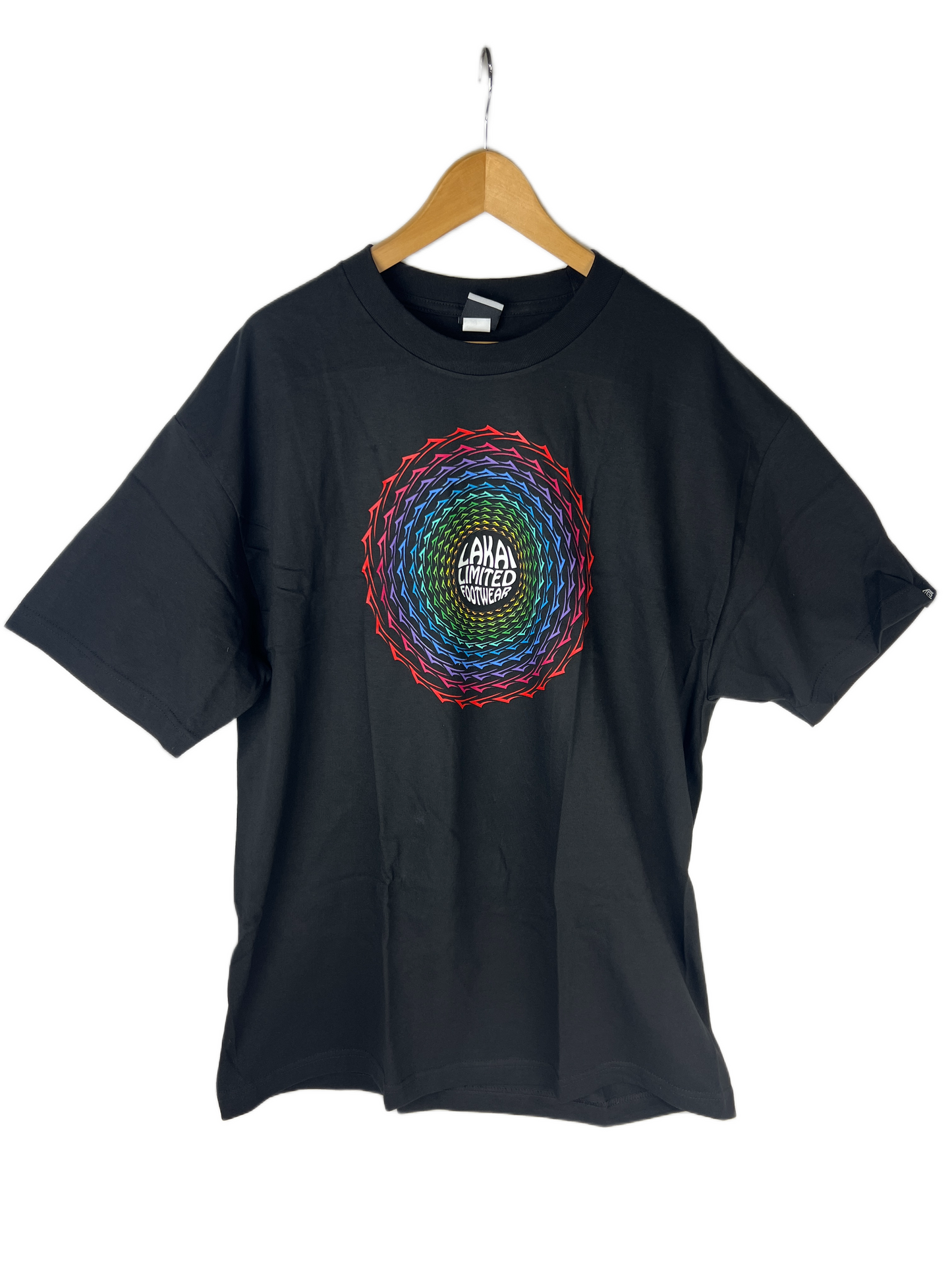 Lakai Hippy Spiral Logos Black Multi Rainbow Size XL S/s Vintage Shirt 1999