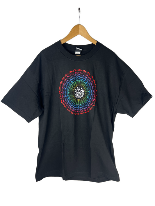Lakai Hippy Spiral Logos Black Multi Rainbow Size XL S/s Vintage Shirt 1999