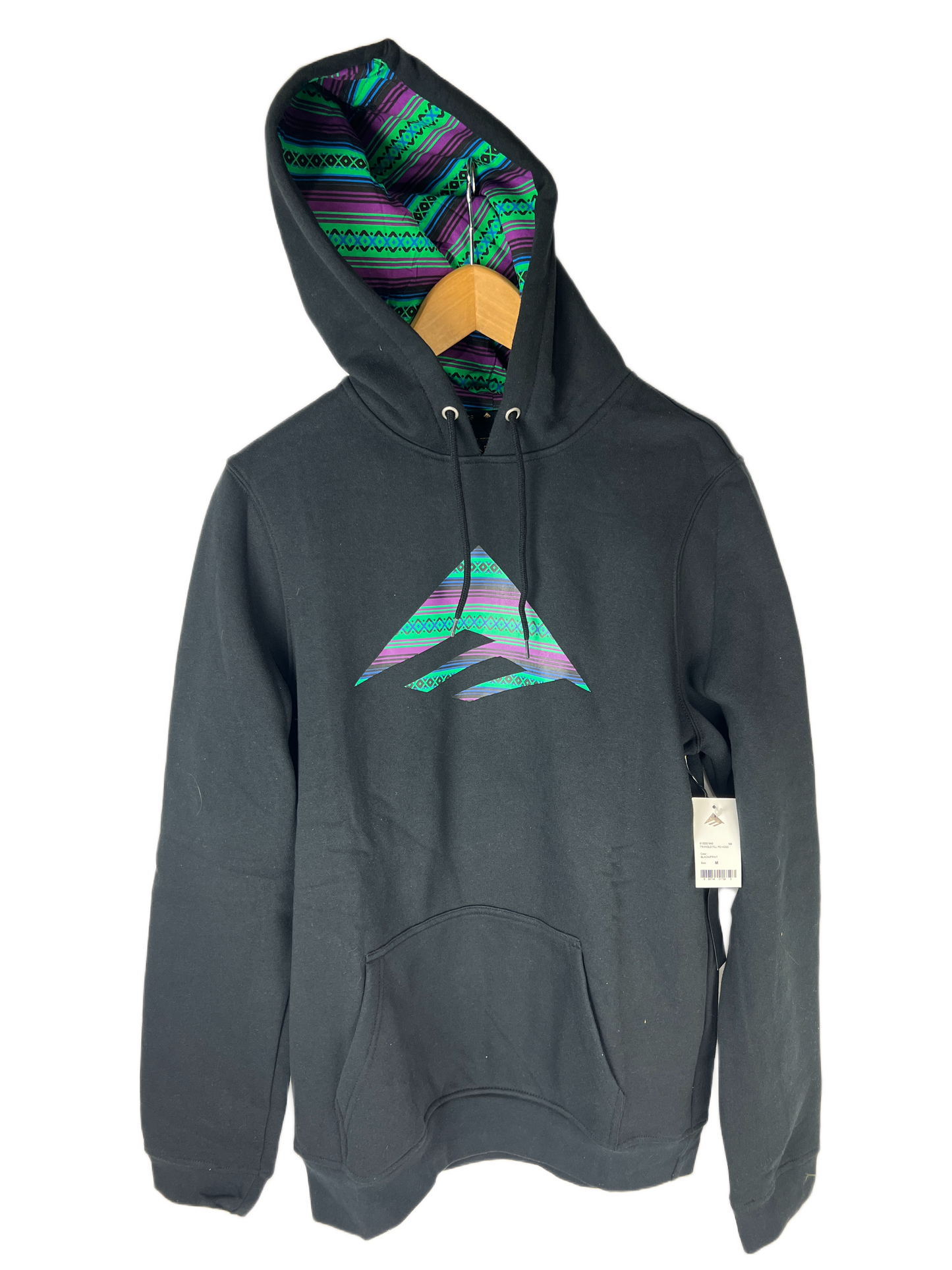 Emerica Mexican Blanket E Logo Turquoise Black Purple Blue Size M L/s Vintage Hooded Sweatshirt