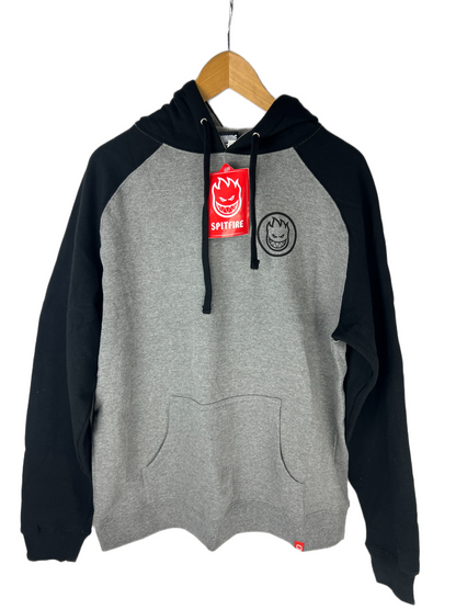 Spitfire Team Big Head Flame Front Logo The End Spiral Logo Large Print Heather Gray Black Size M L/s Vintage Hooded Sweatshirt