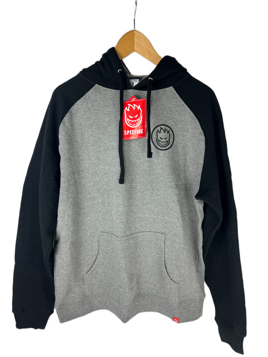Spitfire Team Big Head Flame Front Logo The End Spiral Logo Large Print Heather Gray Black Size M L/s Vintage Hooded Sweatshirt