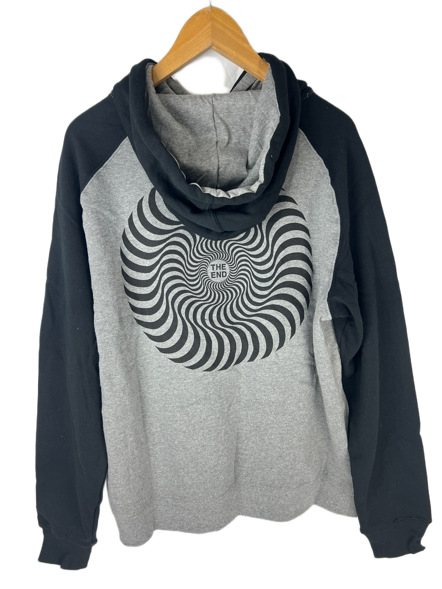 Spitfire Team Big Head Flame Front Logo The End Spiral Logo Large Print Heather Gray Black Size M L/s Vintage Hooded Sweatshirt