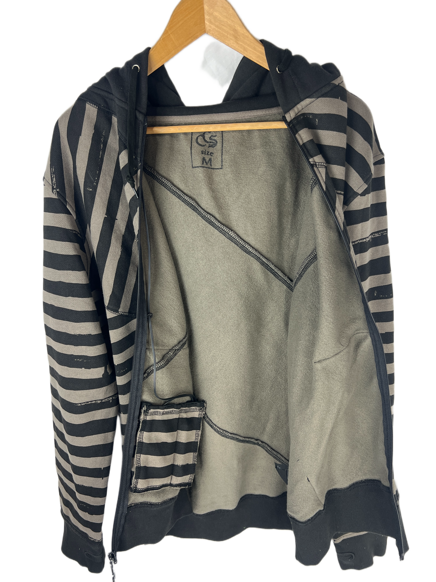 CCS Tan Black Striped Built In Speaker System Size M L/s Vintage Hoodie