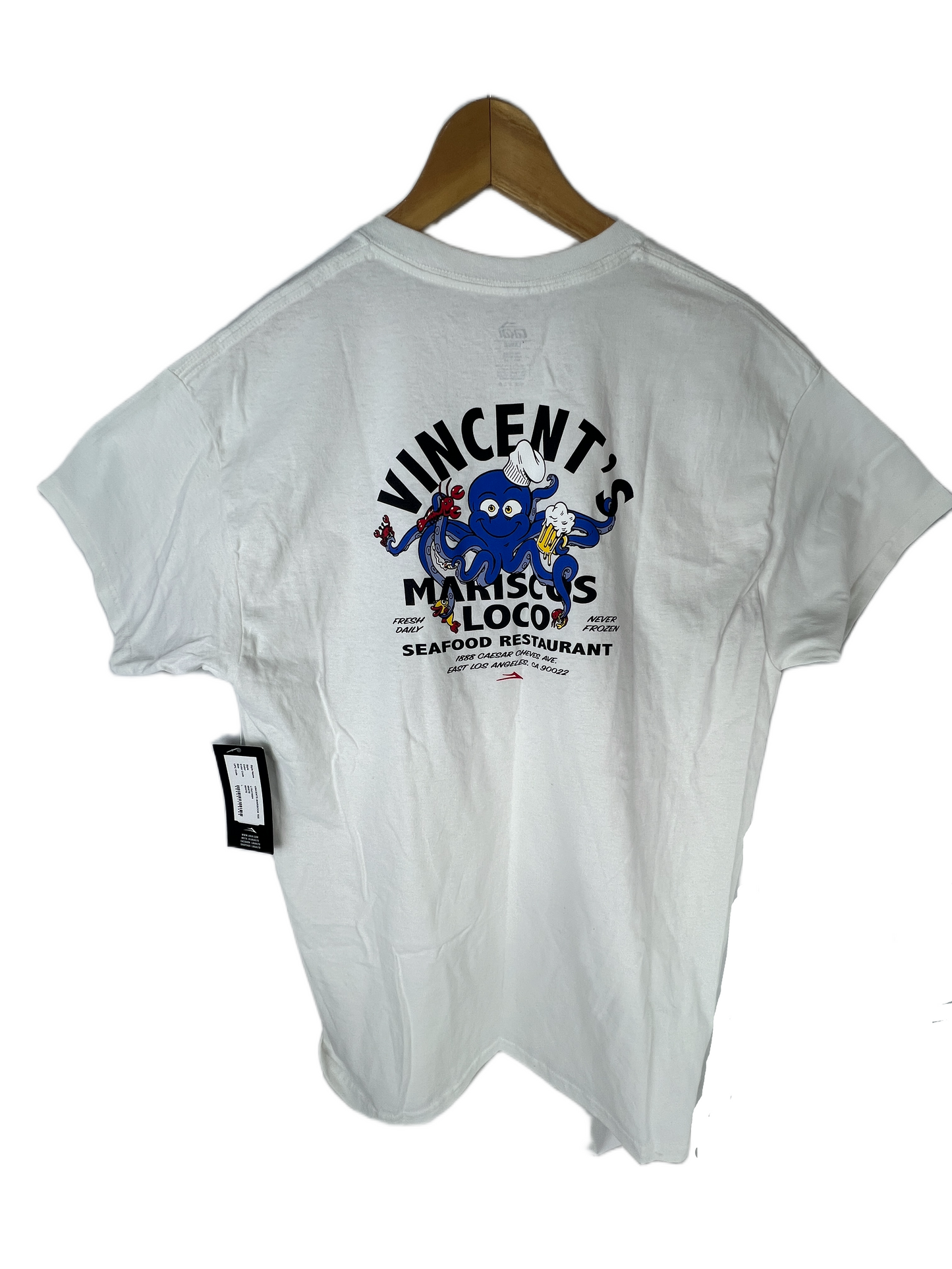 Lakai Vincent Alvarez Vincent's Mariscos Loco Black White Multi Front Back Print Size L S/s Vintage Shirt
