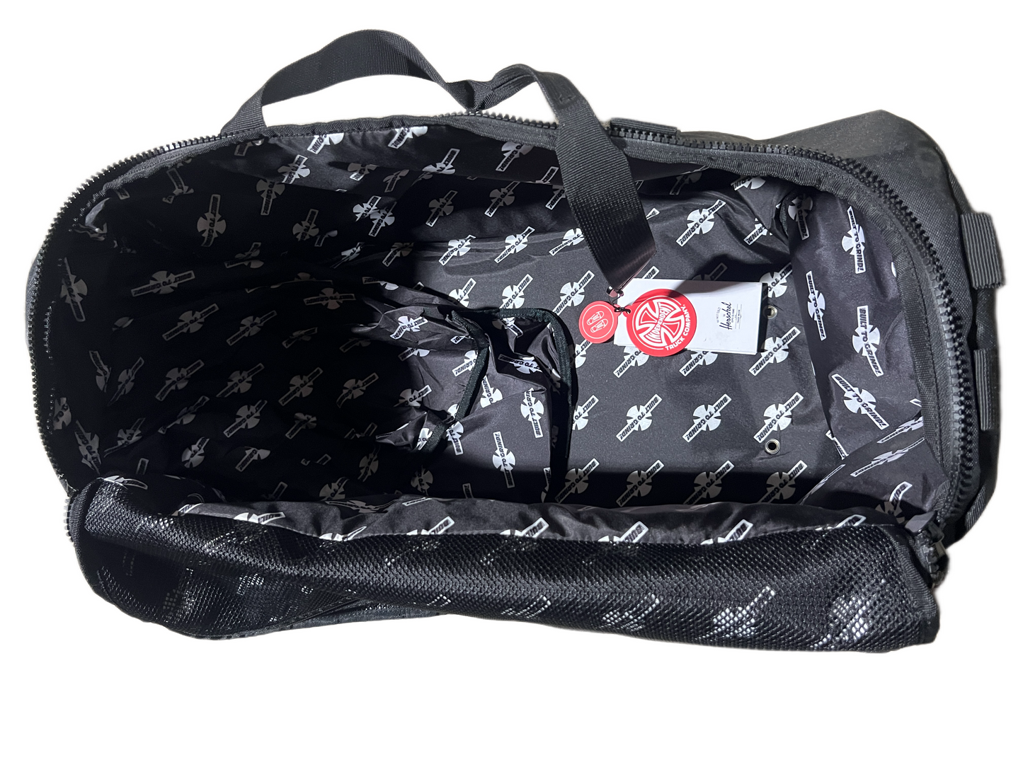 Independent X Herschel Iron Cross All Over Print Black Red White Vintage Skate Duffel Bag