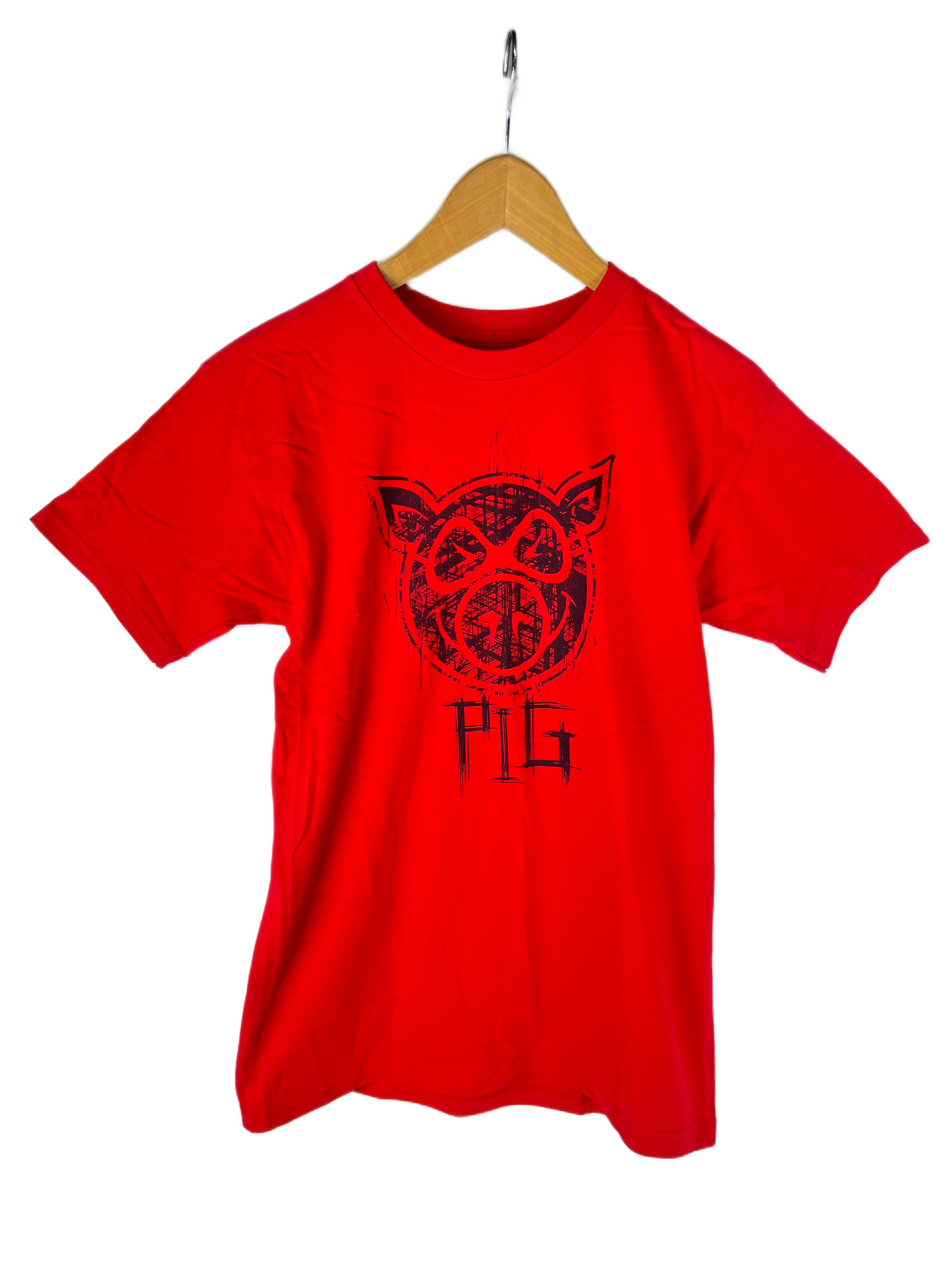 Pig Pig Logo Thrashed Black Red Size S S/s Vintage Shirt