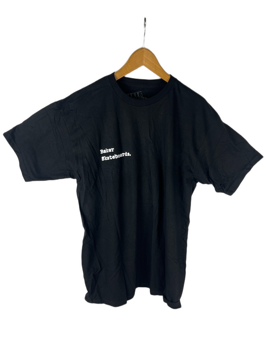 Baker Typewriter Graphic Black White Size L S/s Vintage Shirt