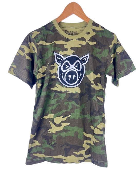 Pig Wheels PIG Logo Black White Camo Size S S/s Vintage Shirt 1995