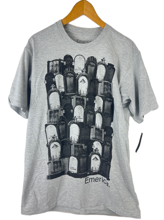 Emerica Stacked Death Heather Grey Black Size L S/s Vintage Shirt
