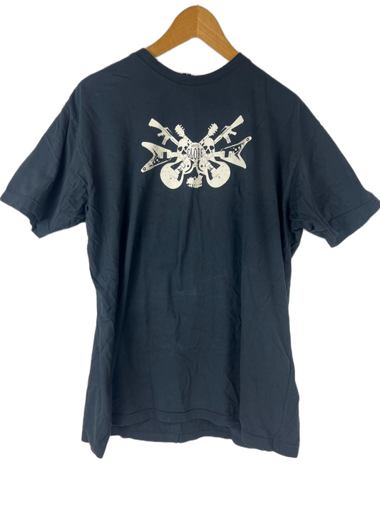 Globe United By Fate Skull Machine Guns Skull & Cross Guitars Navy White Size L S/s Vintage Shirt 2007