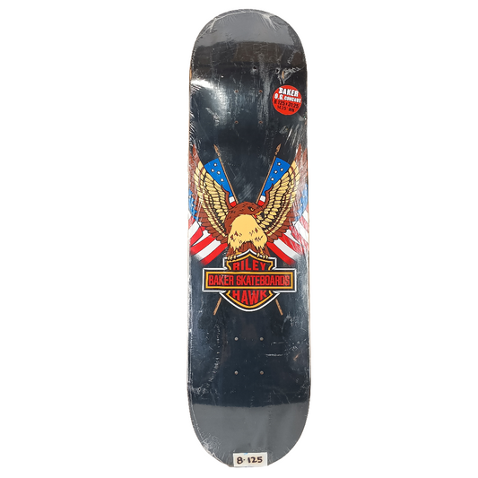 Baker Riley Hawk Shovelhead Black Red Blue Size 8125" Vintage NOS Deck