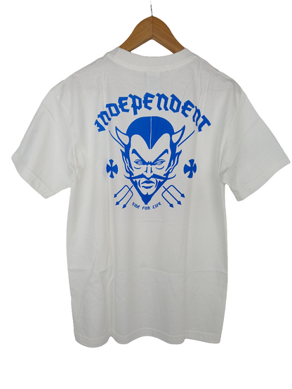 Independent Ride The Best Cross Swirl White Blue Mens Size Medium S/s Vintage Shirt