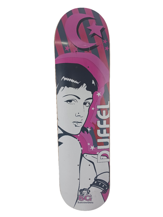 Foundation X Suicide Girls Corey Duffel Girl Face White Black Pink Size 7.5" Vintage NOS Deck