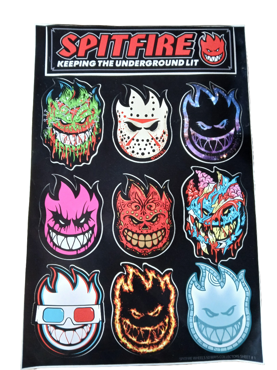 Spitfire Wheels Keeping The Underground Lit Flame Head Multicolor 12" x 8" Sticker Sheet