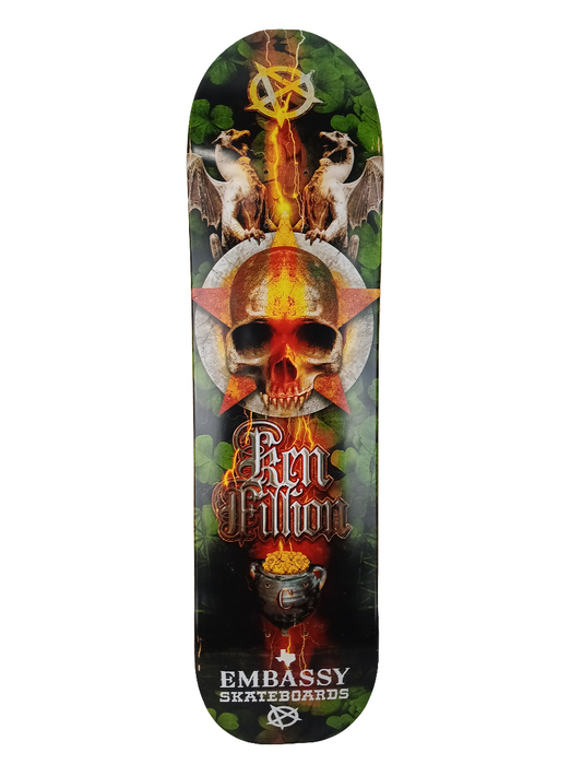 Embassy Ken Fillion Skull and Gargoyles Graphic Black Green Multi Color Size 8 Skateboard Deck