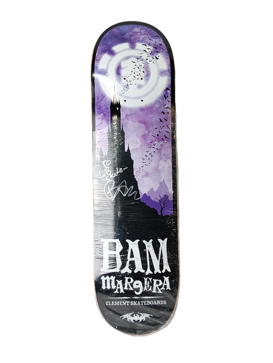 Element Bam Margera Autographed Belfry Castle Black Purple White Size 8.25" Vintage NOS Deck