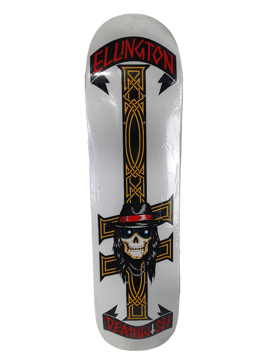 Deathwish Erik Ellington Fedora Graphic White Black Yellow Size 8.0" Vintage NOS Deck