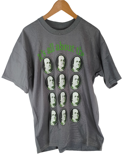 Once Upon A Time It's All About The Benjamins Green Gray White Mens Size Large S/s Vintage Shirt