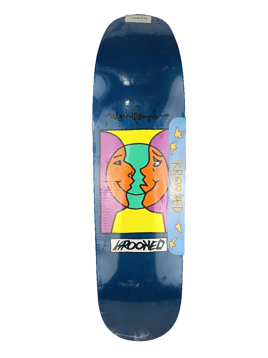 Krooked Mark Gonzales Dos Lunas Graphic Dark Blue Woodgrain Multi Color Size 8.75 Shaped Skateboard Deck