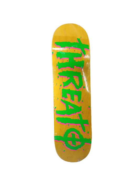 Threat Retro Font Natural Woodgrain Neon Green Fluorescent Pink Size 8.5" Vintage NOS Deck