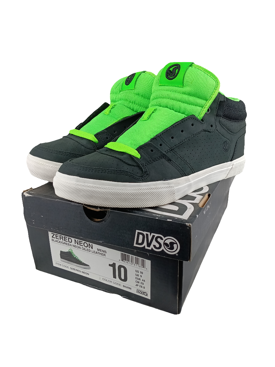 DVS Zered Neon Black Green Oiled Leather Size 10 Shoes