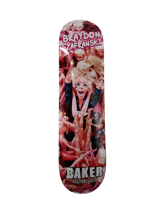 Baker Braydon Szafranski Autographed Barbies World Pink White Multi Size 7.9" Vintage NOS Deck